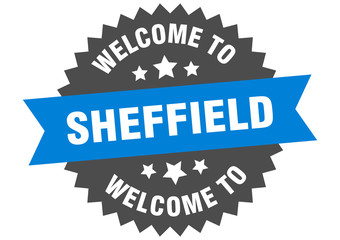 Sheffield sign. welcome to Sheffield blue sticker