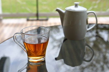 hot tea healthy drink put on table in the morning time
