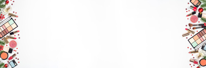 Makeup professional cosmetics with christmas decor.