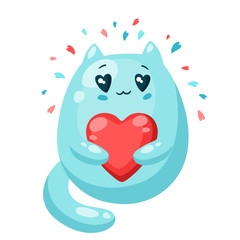 Cute cat in love with heart. Valentine Day greeting card.