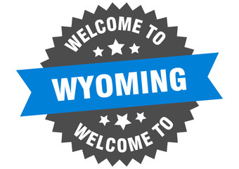 Wyoming sign. welcome to Wyoming blue sticker