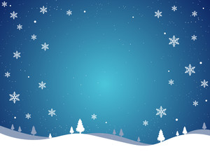 Winter landscape card with shiny snowflakes, vector art illustration.