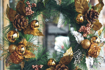 christmas wreath hanging on front door