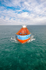aerial view of a cargo ship in the Channel