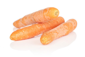 Group of three whole fresh orange carrot isolated on white background