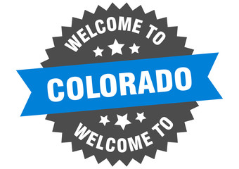 Colorado sign. welcome to Colorado blue sticker