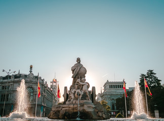 Fototapeta premium Cibeles fountain and Cibeles Palace at Plaza de Cibeles in Madrid in a beautiful summer day, Spain