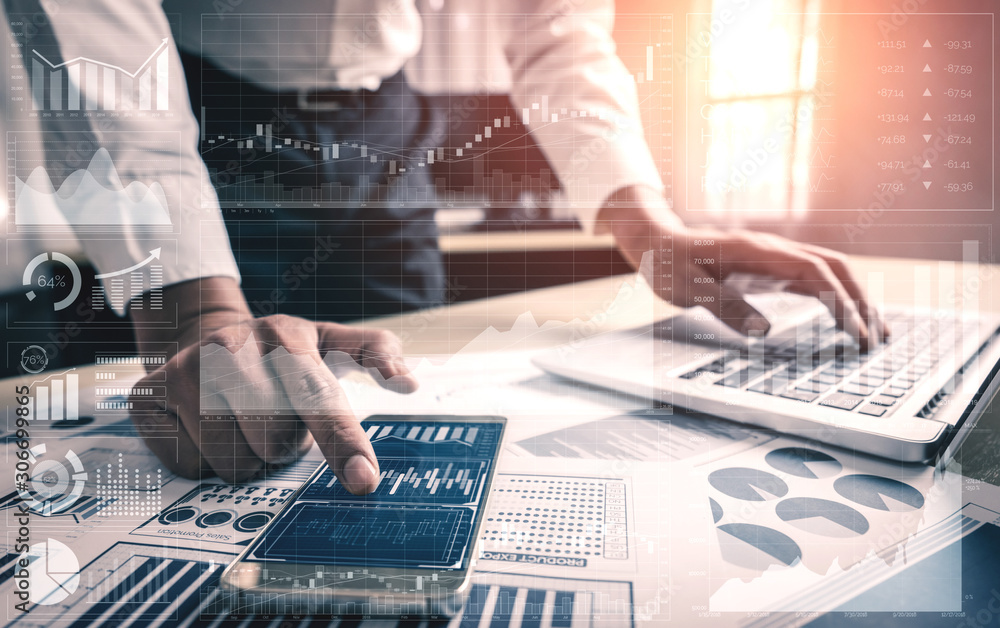 Poster data analysis for business and finance concept. graphic interface showing future computer technology