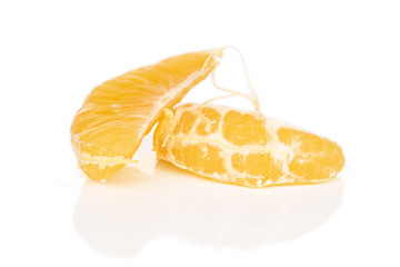 Group of two pieces of purified fresh orange mandarin isolated on white background