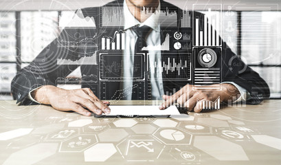 Data Analysis for Business and Finance Concept. Graphic interface showing future computer...