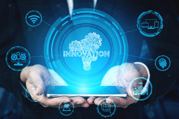Innovation Technology for Business Finance Concept. Modern graphic interface showing symbol of...