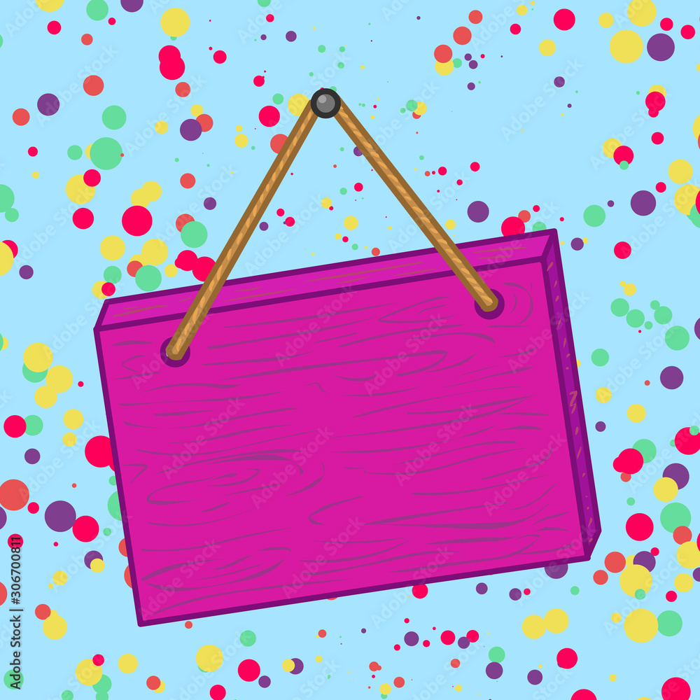 Poster square rectangle unreal cartoon wood wooden hang down on the coloured wall design business empty cop