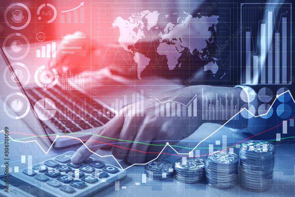 Poster data analysis for business and finance concept. graphic interface showing future computer technology