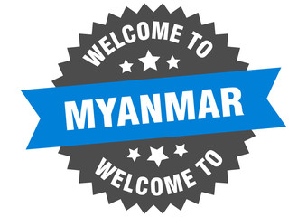 Myanmar sign. welcome to Myanmar blue sticker