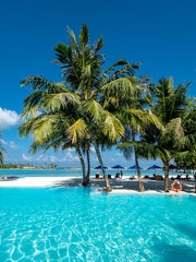 Maldives island with Bougainvillea, South Male Atoll, Maldives