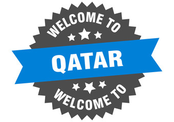 Qatar sign. welcome to Qatar blue sticker