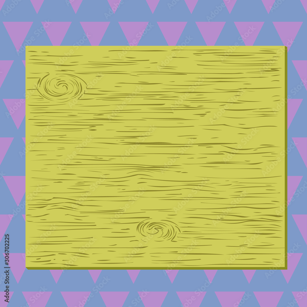 Poster square rectangle unreal cartoon wood wooden nailed stuck on coloured wall design business concept em