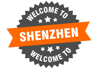 Shenzhen sign. welcome to Shenzhen orange sticker