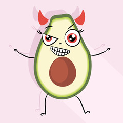 vector image of cartoon character avocado, emotional avocado with funny face, avocado sticker