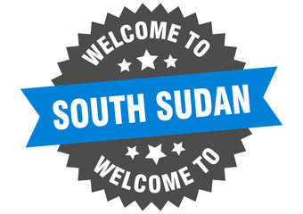 South Sudan sign. welcome to South Sudan blue sticker