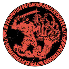 Lernaean Hydra. 12 Labours of Hercules Heracles - obrazy, fototapety, plakaty