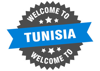 Tunisia sign. welcome to Tunisia blue sticker