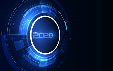 2020 celebration with Cyber futuristic technology background, countdown concept