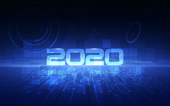 2020 celebration with Cyber futuristic technology background, countdown concept