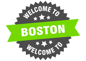 Boston sign. welcome to Boston green sticker