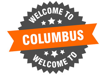 Columbus sign. welcome to Columbus orange sticker