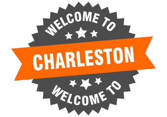 Charleston sign. welcome to Charleston orange sticker