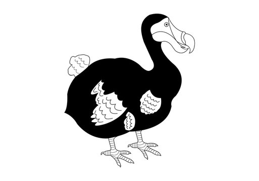 black dodo bird, white outline, standing clip art preview
