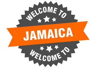 Jamaica sign. welcome to Jamaica orange sticker