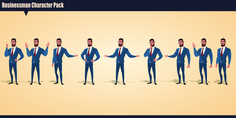 Cartoon Businessman Character set with hand poses and actions vector illustration © Bijan