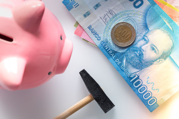 piggy bank with Chilean money