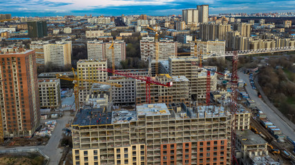 Aerial view of the construction of a residential quarter near the Park area