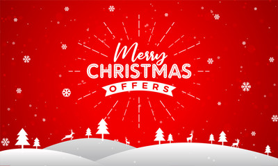 Merry Christmas Offers Banner, Logo Design, Sticker, Concept, Card, Template, Icon, Poster, Unit, Label, Web Header, Mnemonic with New year celebrations in Background - Vector, Illustration