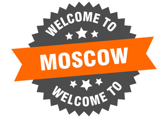 Moscow sign. welcome to Moscow orange sticker