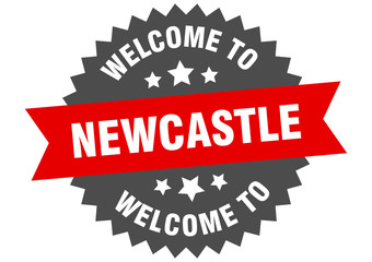 Newcastle sign. welcome to Newcastle red sticker