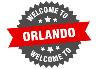 Orlando sign. welcome to Orlando red sticker