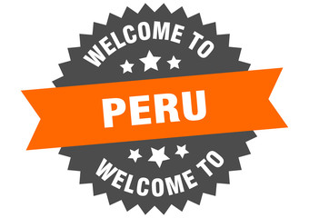 Peru sign. welcome to Peru orange sticker