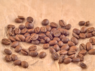 Close up of roasted black coffee beans