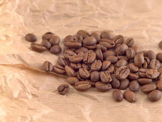 Close up of roasted black coffee beans