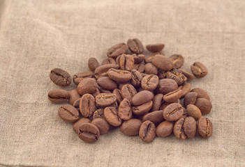 Close up of roasted black coffee beans