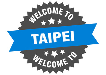 Taipei sign. welcome to Taipei blue sticker