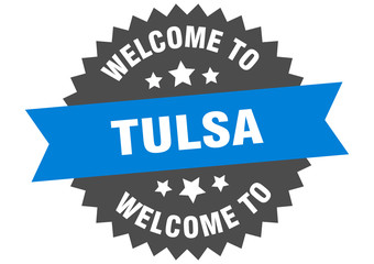 Tulsa sign. welcome to Tulsa blue sticker
