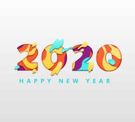 Happy 2020 new year rainbow color banner in paper style for your seasonal holidays flyers, greetings and invitations, calendar modern christmas themed congratulations and cards. illustration
