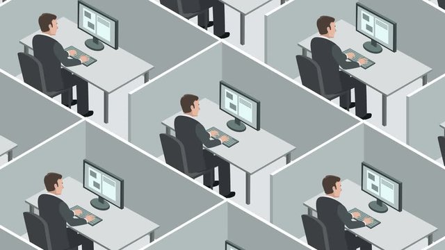 Cartoon People Work Cubicles Office Room Isometric