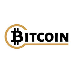 Black gold bitcoin icon logo circle white background. Vector illustration.
