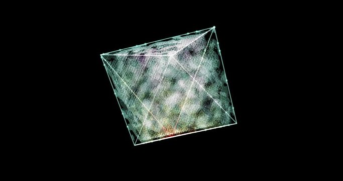  Octahedron - prism. A 3D geometric shape with holographic gradient rotating isolated on black background, figures, platonic solids, mathematics and geometry, for abstract art or logo.